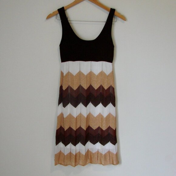 Bebe Y2K Knit Tank Dress Chevron Stripe Metallic Gold Sparkle Stretch Medium - Picture 1 of 12